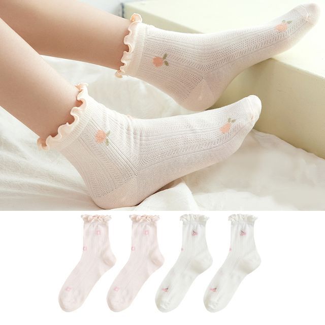 Set of 4 Pairs: Floral Print Lettuce Edge Socks SpreePicky