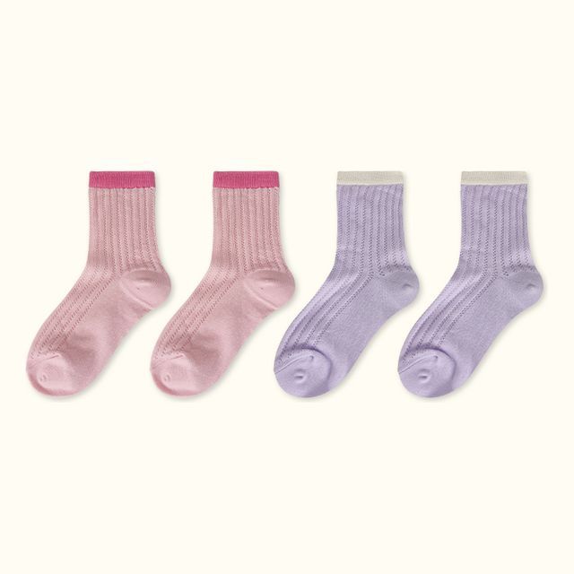 Contrast Trim Pointelle Knit Socks / Set SpreePicky