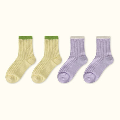 Contrast Trim Pointelle Knit Socks / Set SpreePicky