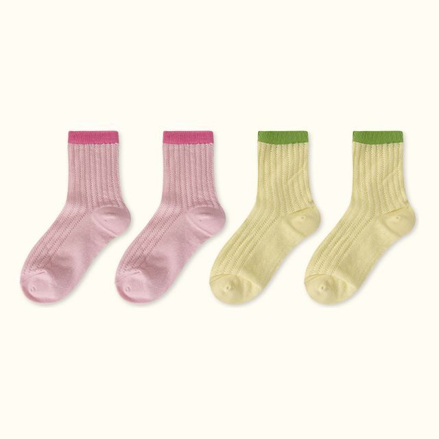 Contrast Trim Pointelle Knit Socks / Set SpreePicky