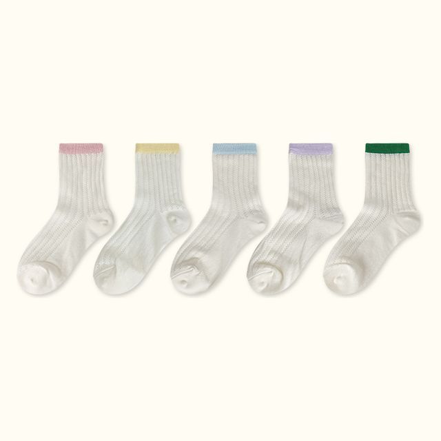 Contrast Trim Pointelle Knit Socks / Set SpreePicky