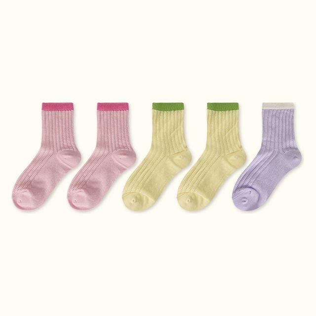 Contrast Trim Pointelle Knit Socks / Set SpreePicky