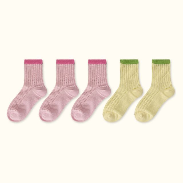 Contrast Trim Pointelle Knit Socks / Set SpreePicky