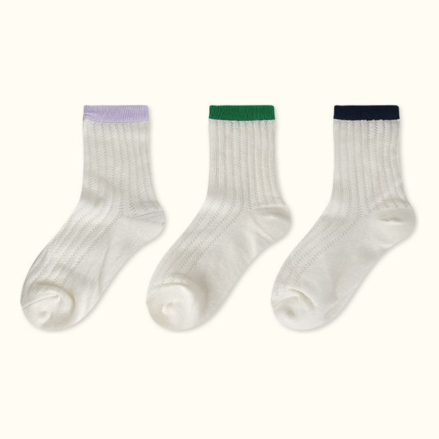 Contrast Trim Pointelle Knit Socks / Set SpreePicky