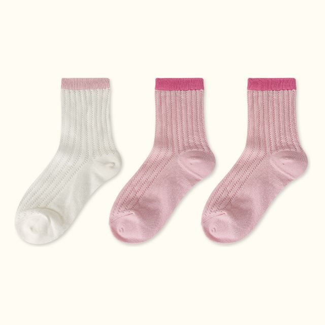 Contrast Trim Pointelle Knit Socks / Set SpreePicky