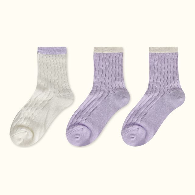 Contrast Trim Pointelle Knit Socks / Set SpreePicky