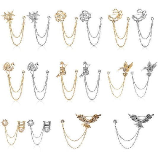 Rhinestone Chained Alloy Brooch SpreePicky