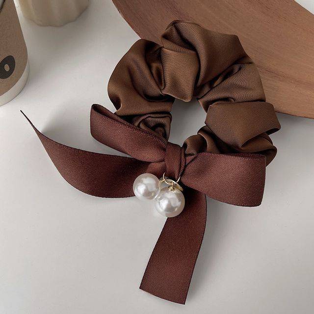 Ribbon Faux Pearl Hair Tie SpreePicky