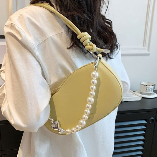 Faux Leather Faux Pearl Strap Shoulder Bag SpreePicky