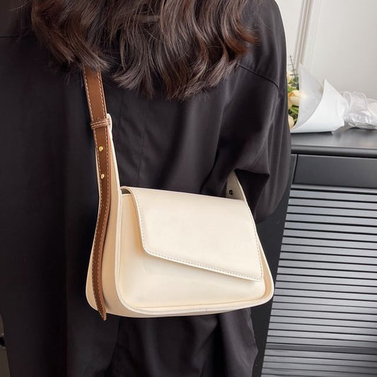 Faux Leather Asymmetrical Flap Crossbody Bag mySite