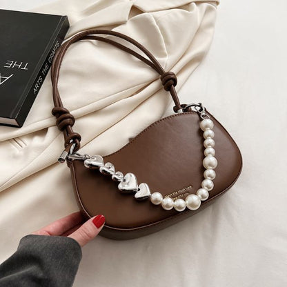 Faux Leather Faux Pearl Strap Shoulder Bag SpreePicky