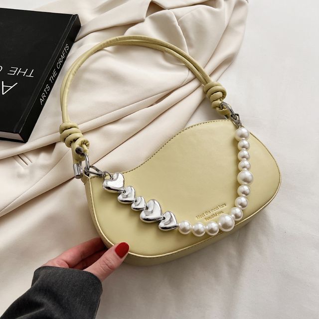 Faux Leather Faux Pearl Strap Shoulder Bag SpreePicky