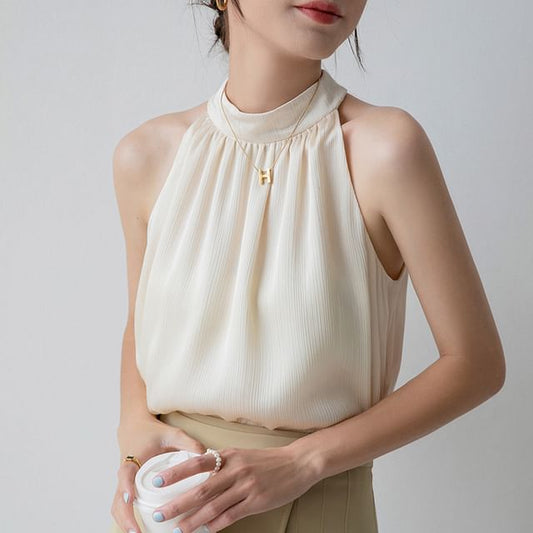 Mock Neck Plain Halter Top mySite