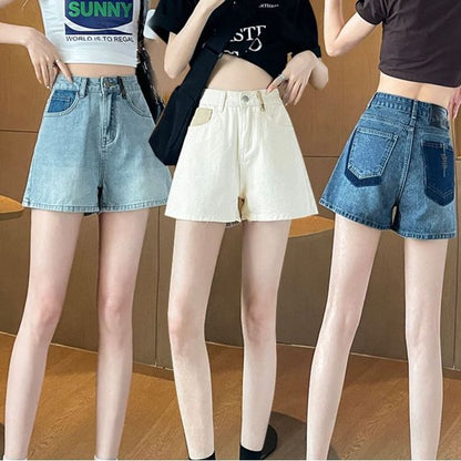 High Waist Embroidered Applique Denim Hot Pants SpreePicky