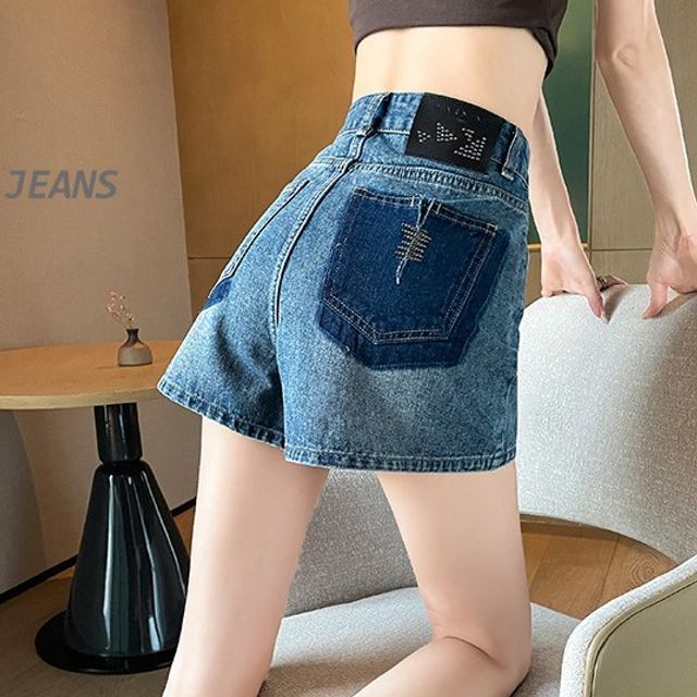 High Waist Embroidered Applique Denim Hot Pants SpreePicky