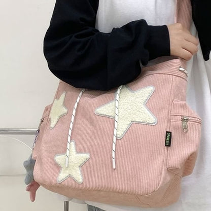 Corduroy Star Applique Drawstring Crossbody Shoulder Bag mySite