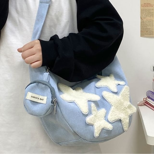 Corduroy Star Applique Zipper Crossbody Pouch With Coin Purse (Various Designs) mySite