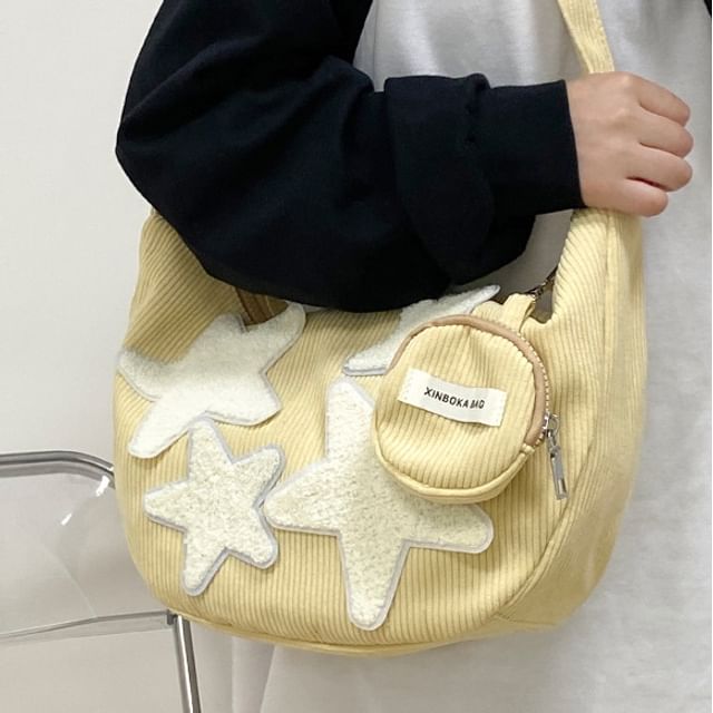 Corduroy Star Applique Zipper Crossbody Pouch With Coin Purse (Various Designs) mySite