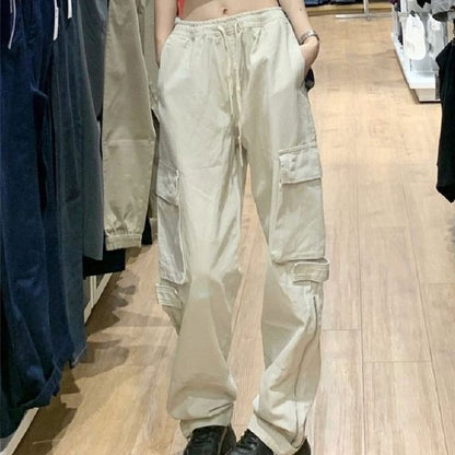 Low Rise Plain Drawstring Cargo Baggy Pants SpreePicky