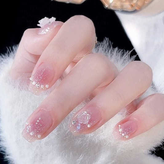 Rose Faux Pearl Pointed Press-On Nails SpreePicky