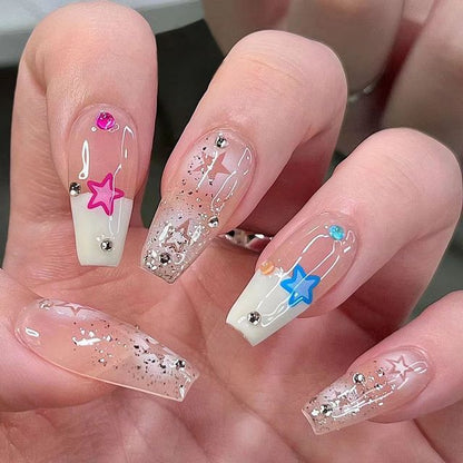 Star Print Pointed Press-On Nails SpreePicky