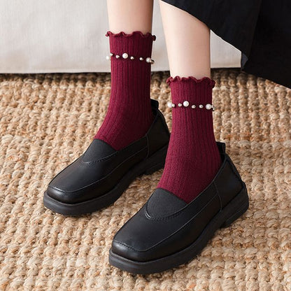 Plain Faux Pearl Beaded Short Socks SpreePicky