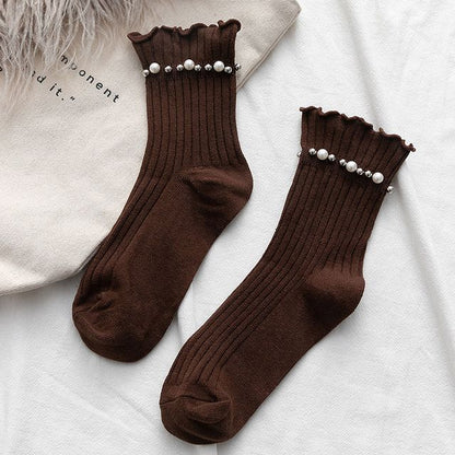 Plain Faux Pearl Beaded Short Socks SpreePicky