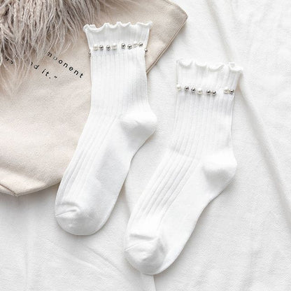 Plain Faux Pearl Beaded Short Socks SpreePicky