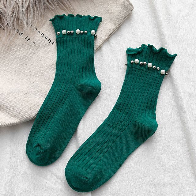 Plain Faux Pearl Beaded Short Socks SpreePicky