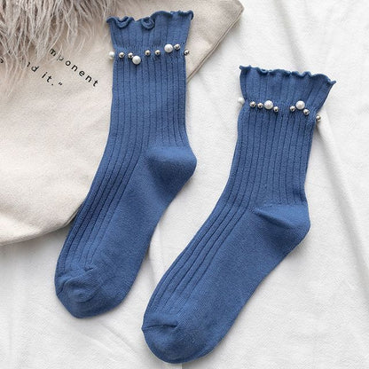 Plain Faux Pearl Beaded Short Socks SpreePicky