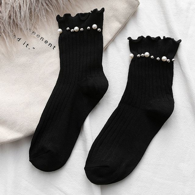 Plain Faux Pearl Beaded Short Socks SpreePicky