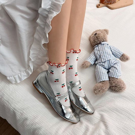 Ruffled Cherry Printed Socks SpreePicky