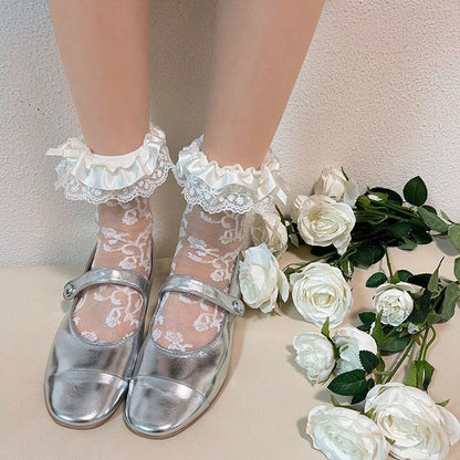 Ruffled Rose Pattern Lace Mesh Socks SpreePicky