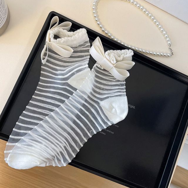 Bow Striped Mesh Socks SpreePicky