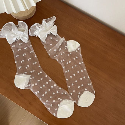 Bow Dotted Mesh Socks SpreePicky