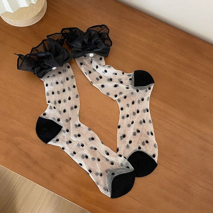 Bow Dotted Mesh Socks SpreePicky