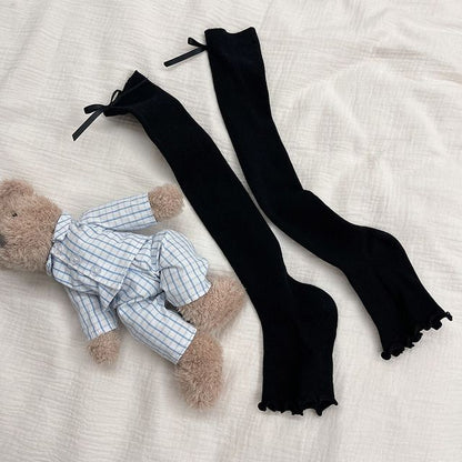 Bow Ruffled Ribbed Socks SpreePicky