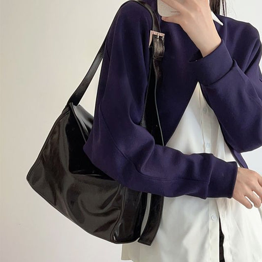 Faux Leather Plain Flap Shoulder Bag mySite