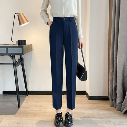 High Waist Plain Straight Leg Suit Pants SpreePicky