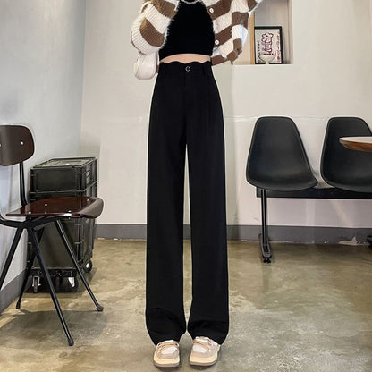 High Rise Plain Scallop Edge Wide Leg Pants SpreePicky