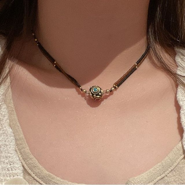 / Cord Bead Pendant Bracelet Choker FashionChic