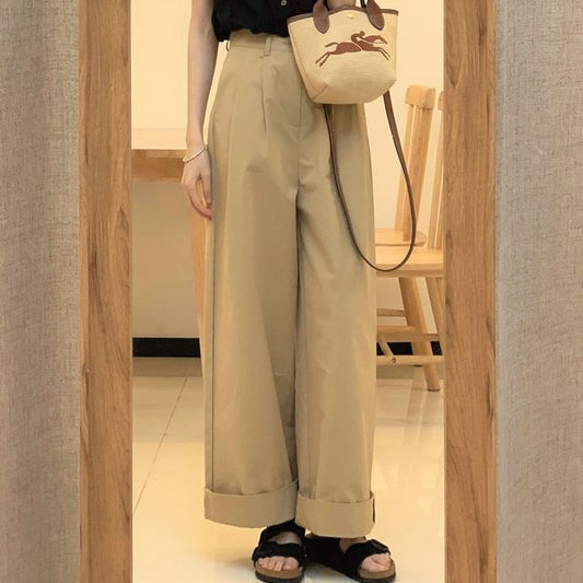 High Waist Plain Wide Leg Pants mySite