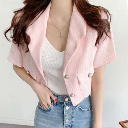 Short-Sleeve Lapel Collar Button Blazer SpreePicky