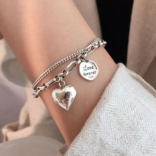 Heart Lettering Pendant Layered Alloy Bracelet SpreePicky