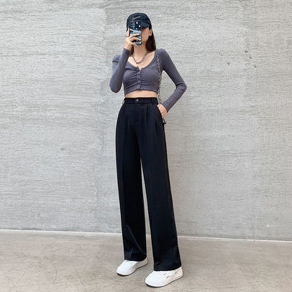 High Rise Plain Wide Leg Suit Pants SpreePicky