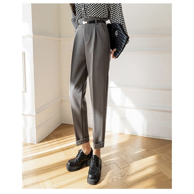 High Rise Plain Cropped Tapered Slacks SpreePicky