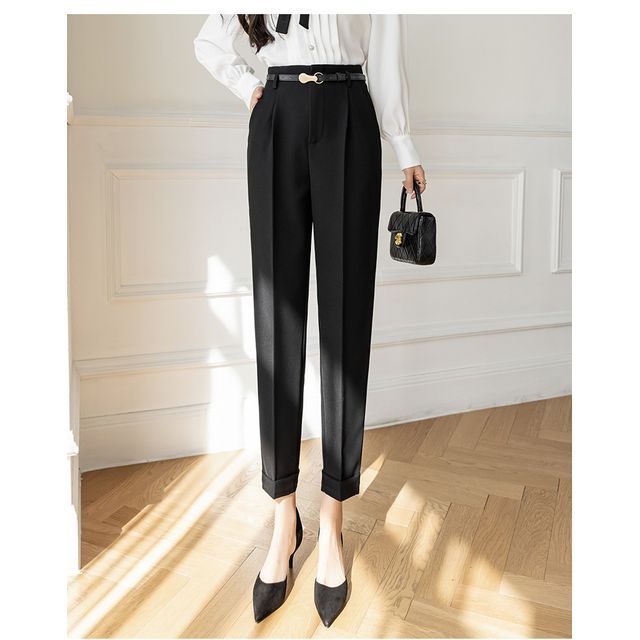 High Rise Plain Cropped Tapered Slacks SpreePicky