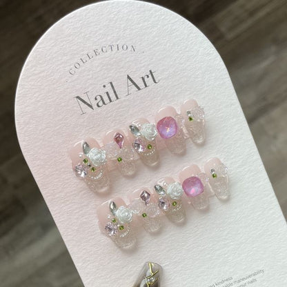 Floral Faux Crystal Faux Nail Tips SpreePicky