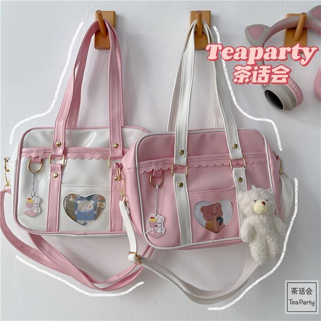 Cartoon Print Faux Leather Tote Bag / Bag Charm / Set SpreePicky