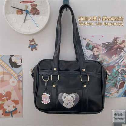 Cartoon Print Faux Leather Tote Bag / Bag Charm / Set SpreePicky